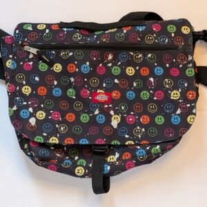 Dickies Black Smiley Print Crossbody Bag Adjustable Strap Zip